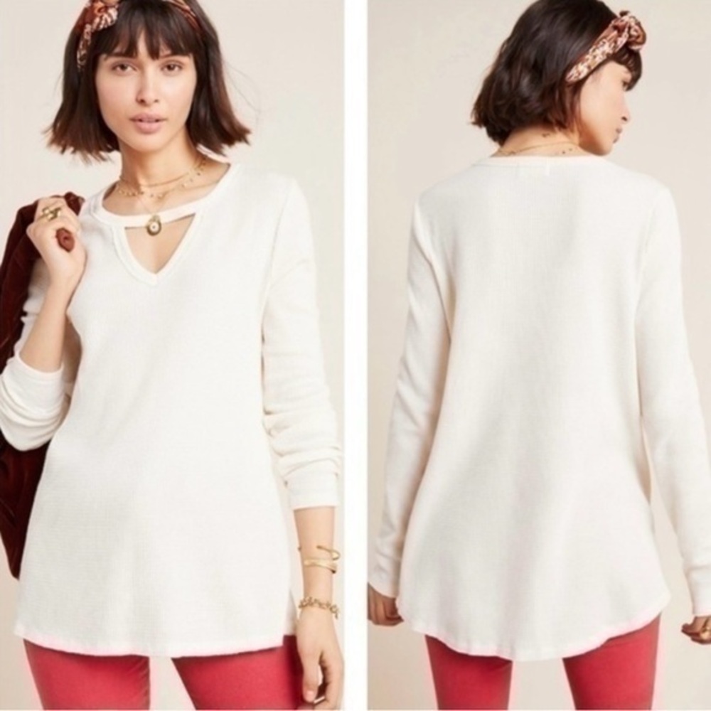 Anthropologie t.la Nadia Cut-Out Waffle Tunic Top Medium